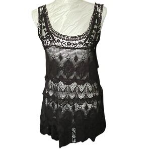 Solitaire Sz S Black Sleeveless Lace Crochet Boho Hippie‎ Peasant Tank Top Goth